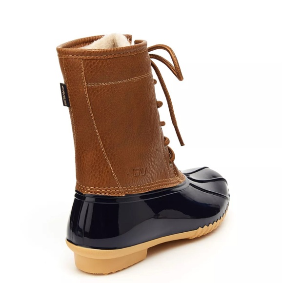 NIB JBU Water-Resistant Faux Leather Lace-Up Duck Boots Navy Blue Brown 8 - Picture 4 of 6